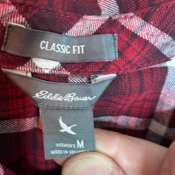 Woman’s Eddie Bauer Red Plaid Button Up Medium - Picture 3 of 4